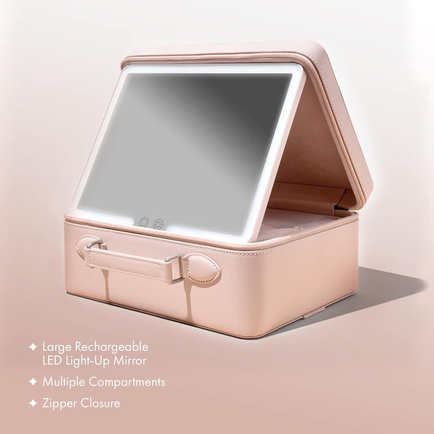 Travel Makeup Bag, Baia (Nude) - Hard Shell Storage Organizer with Large LED Lighted Mirror - Store, Organize & Travel - Beauty Cosmetics & Toiletry Essentials - Customized Compartments