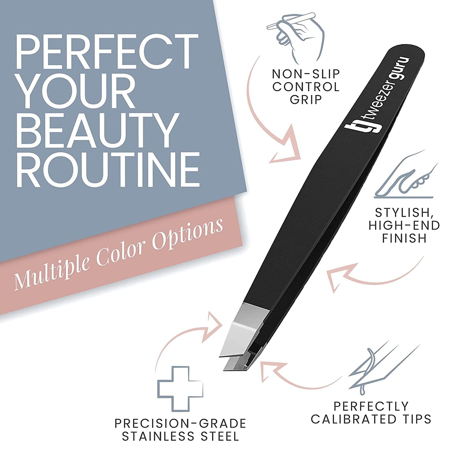 Tweezers for Women Facial Hair & Men – Precision Slant-Pointed Eyebrow Tweezer for Ingrown Hair, Blackhead & Splinter Removal (2 Sky Blue)