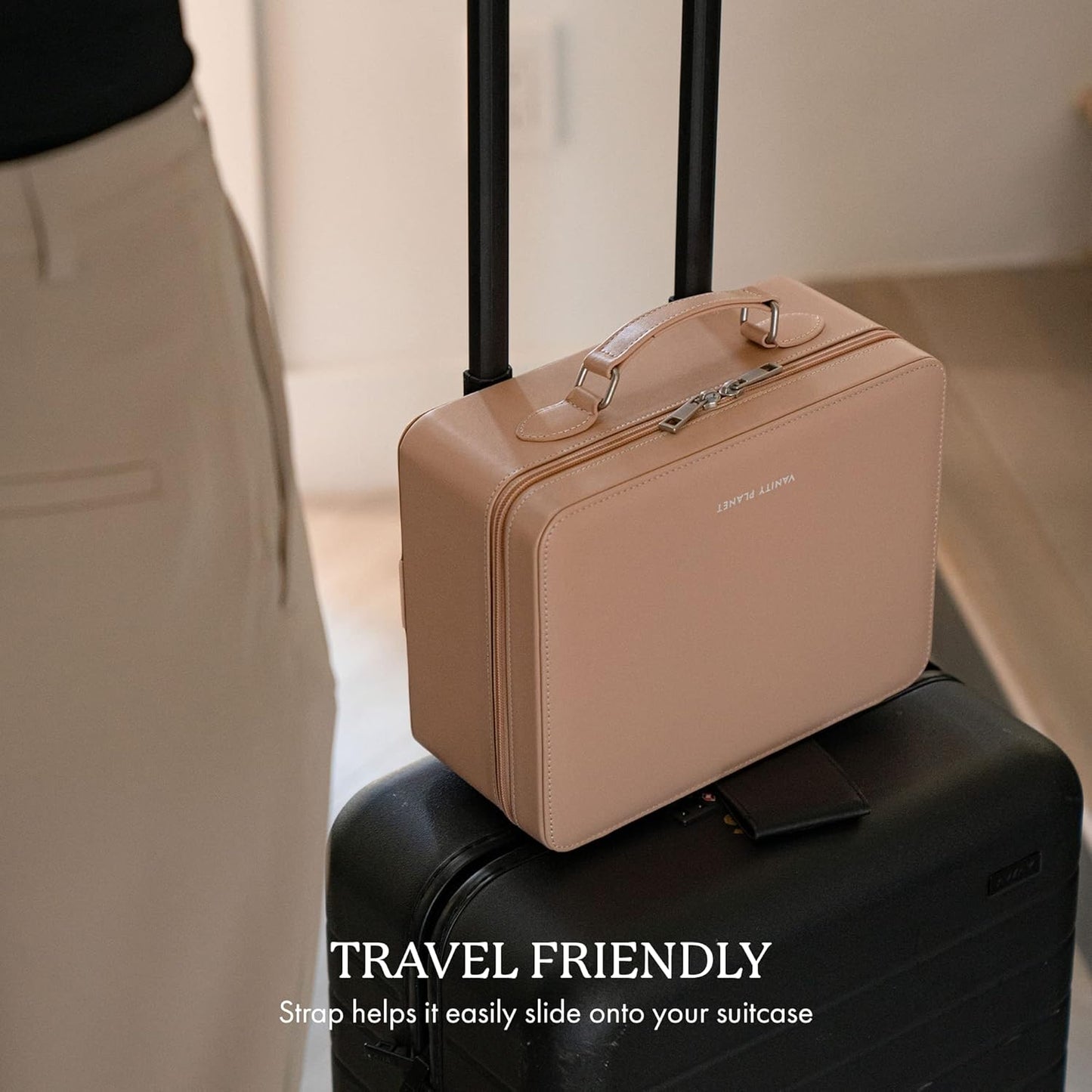 Travel Makeup Bag, Baia (Nude) - Hard Shell Storage Organizer with Large LED Lighted Mirror - Store, Organize & Travel - Beauty Cosmetics & Toiletry Essentials - Customized Compartments