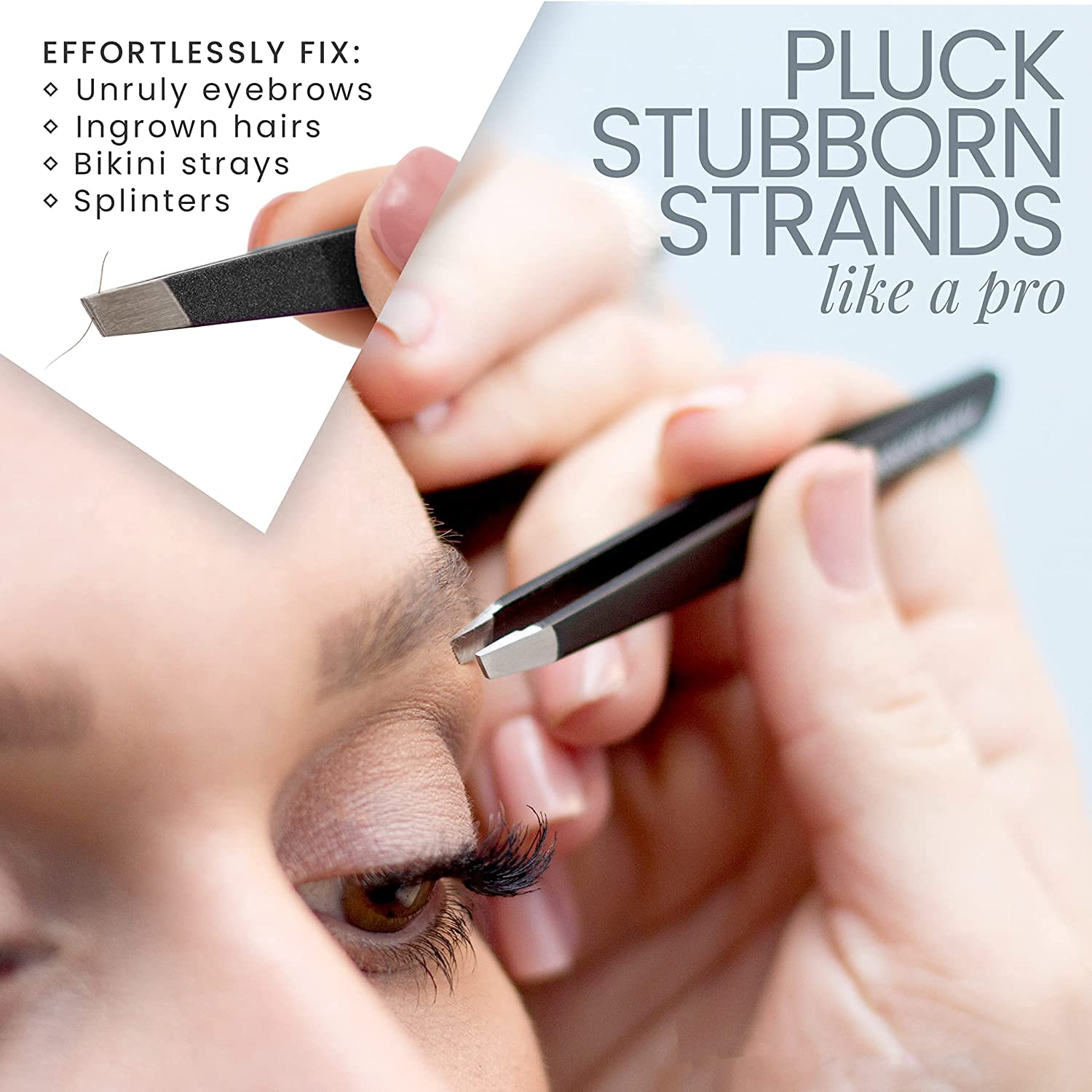 Tweezers for Women Facial Hair & Men – Precision Slant-Pointed Eyebrow Tweezer for Ingrown Hair, Blackhead & Splinter Removal (2 Sky Blue)