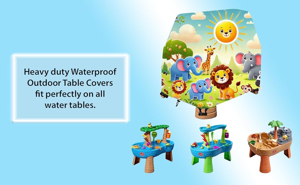 Oxford 600D Durable Waterproof Cover for Step2, Anti-Uv Dust Proof Kids Water Table Cover, Cute Colorful Vibrant Design, Includes Bag